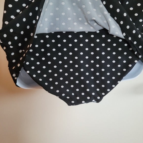 Merona Polka dot 1 PC bathing suit lg nylon spandex ties around neck blk w/ whi - Picture 4 of 4